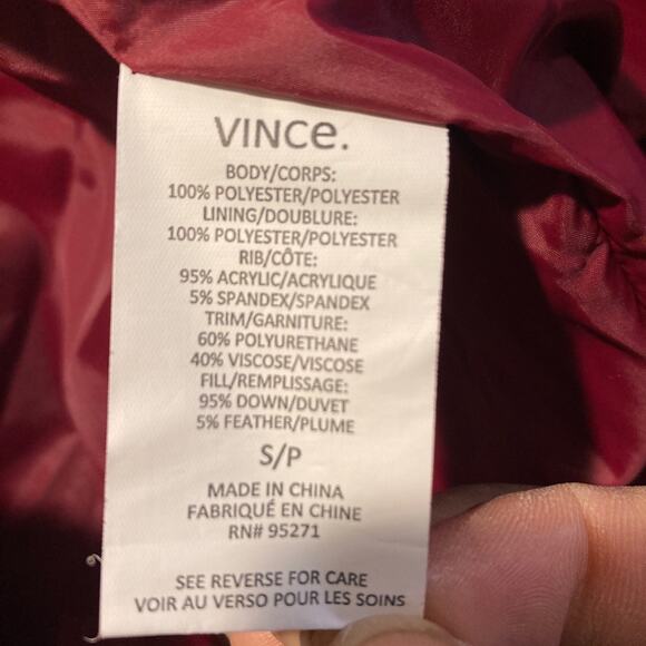 Vince Women's Asymmetrical Zip Puffer Jacket Size S Burgundy Red - Picture 5 of 6